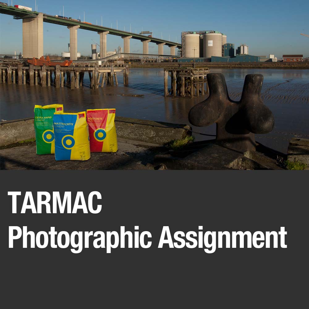 advertsiing photographer image button cement packs on jetty in London