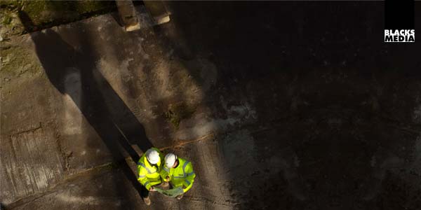 Aerial drone of employees aerial photography of employees